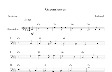 Greensleeves - Lead Sheet for Double Bass Chord Symbols (arr. Arezzo Music)
