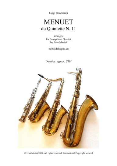 MENUET (or Minuet) by Boccherini - for Saxophone Quartet (arr. Ivan Marini)