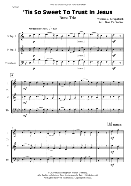 'Tis So Sweet To Trust In Jesus (arr. Gert Th. Walter)