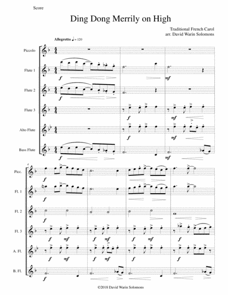 Ding Dong Merrily on high - jazzed up version for flute sextet (arr. David Warin Solomons)