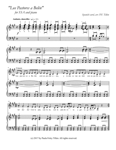 Los Pastores a Belen (Shepherds to Bethlehem)- SSA and piano (arr. P. F. Tillen)