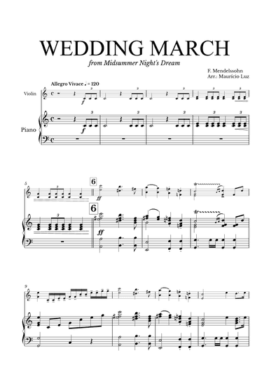 Wedding March Mendelssohn for Violin and Piano (arr. Maurício Luz)