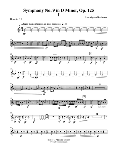 Beethoven Symphony No. 9, Movement I - Horn in F 1 (Transposed Part), Op. 125 (arr. Doug Clyde)