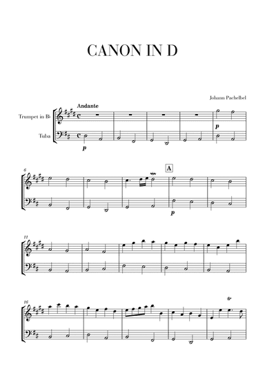 Canon in D for (Trumpet and Tuba) (arr. Cadenza Editions)