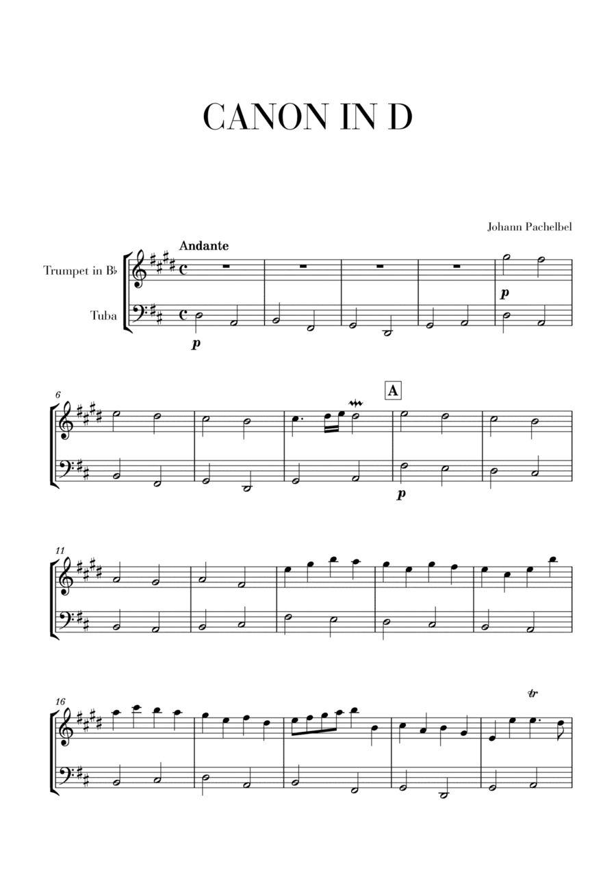 Canon in D for (Trumpet and Tuba) (arr. Cadenza Editions)