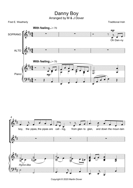 O Danny Boy (Londonderry Air) - SA - Two Part Choir Upper Voices (arr. M & J Dover)