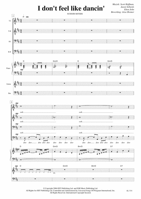 I Don't Feel Like Dancin' (arr. Jetse Bremer)
