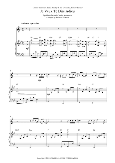 Je Veux Te Dire Adieu (arr. Kaiserin Rebecca)