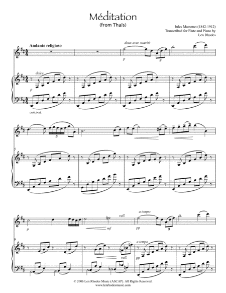 "Meditation" from Thais by Jules Massenet; for flute and piano (arr. Len Rhodes)