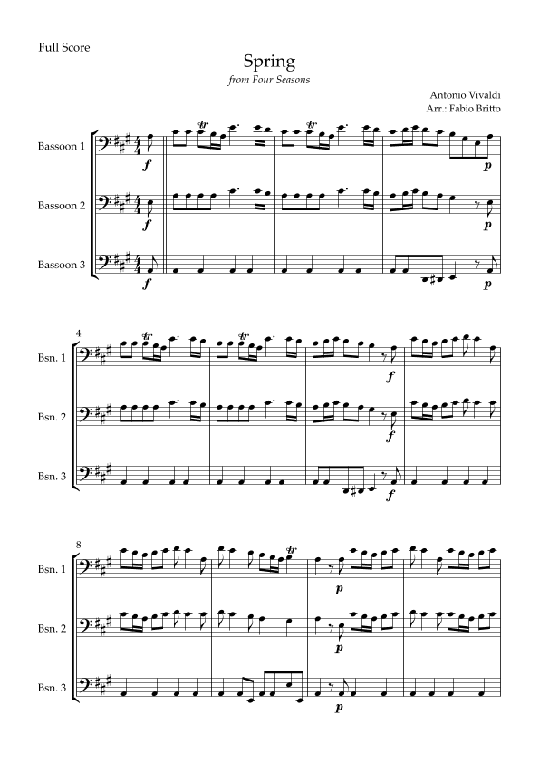 Spring (from Four Seasons of Antonio Vivaldi) for Bassoon Trio (arr. Fabio Britto)