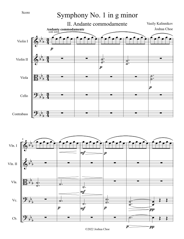 Symphony No. 1 in g minor, Movement 2 (Arranged for String Orchestra) (arr. Joshua Choe)