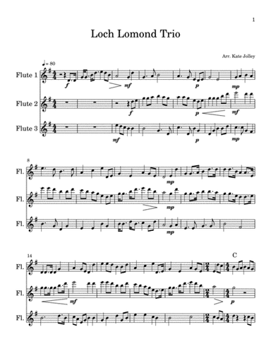 Loch Lomond for Three Flutes (arr. Kate Jolley)