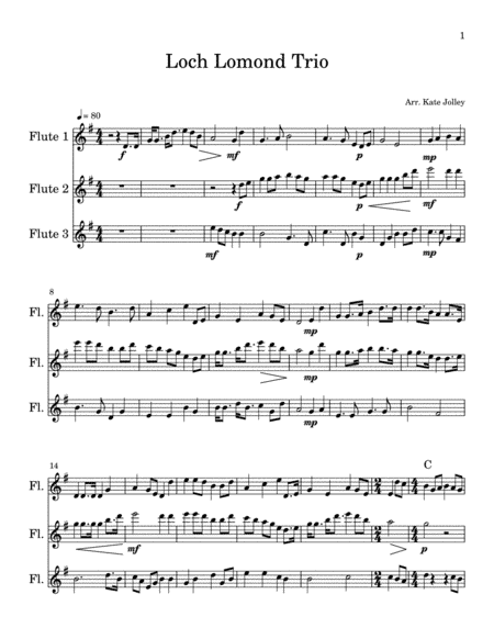 Loch Lomond for Three Flutes (arr. Kate Jolley)