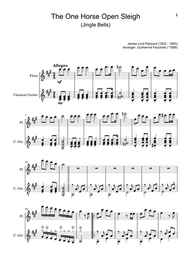 James Lord Pierpont - The One Horse Open Sleigh (Jingle Bells). For Flute and Classical Guitar. (arr. Guilherme Facchetti)