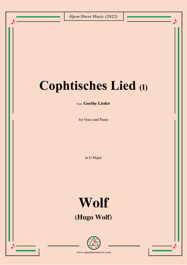 Wolf-Cophtisches Lied I,in G Major,IHW10 No.14 (arr. OSM Press)