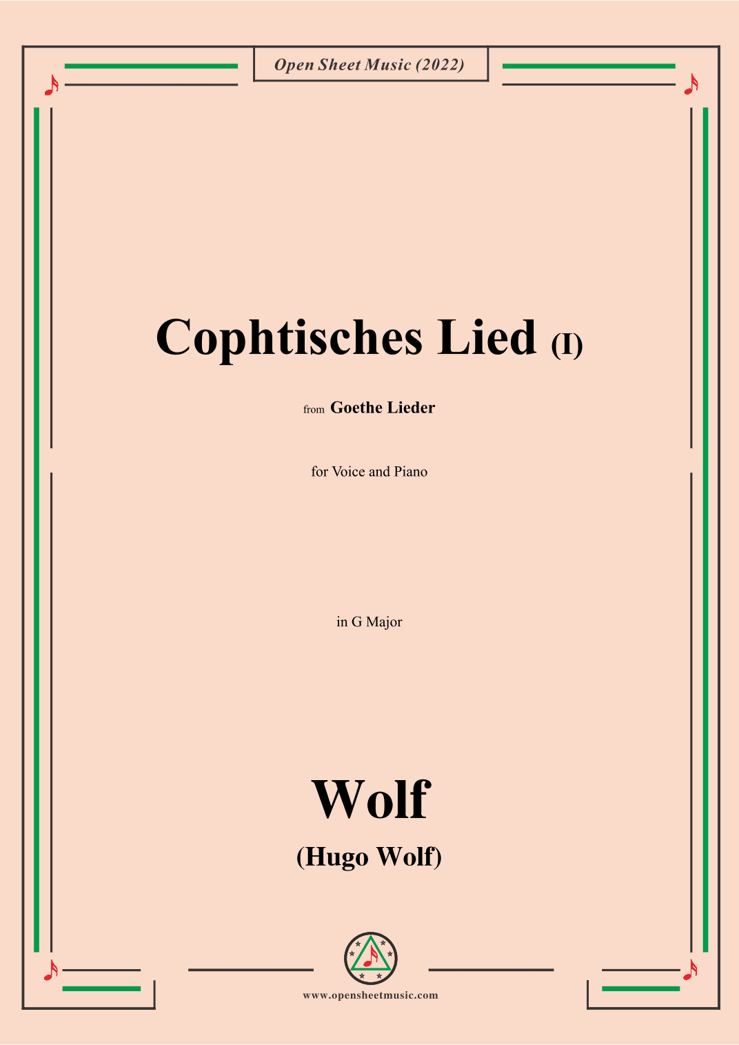 Wolf-Cophtisches Lied I,in G Major,IHW10 No.14 (arr. OSM Press)