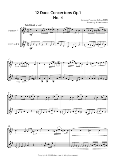 Gallay - 12 Duos Concertans Op. 1 No. 4 'Amoroso' (for Horn Duet) (arr. Robert Newth)