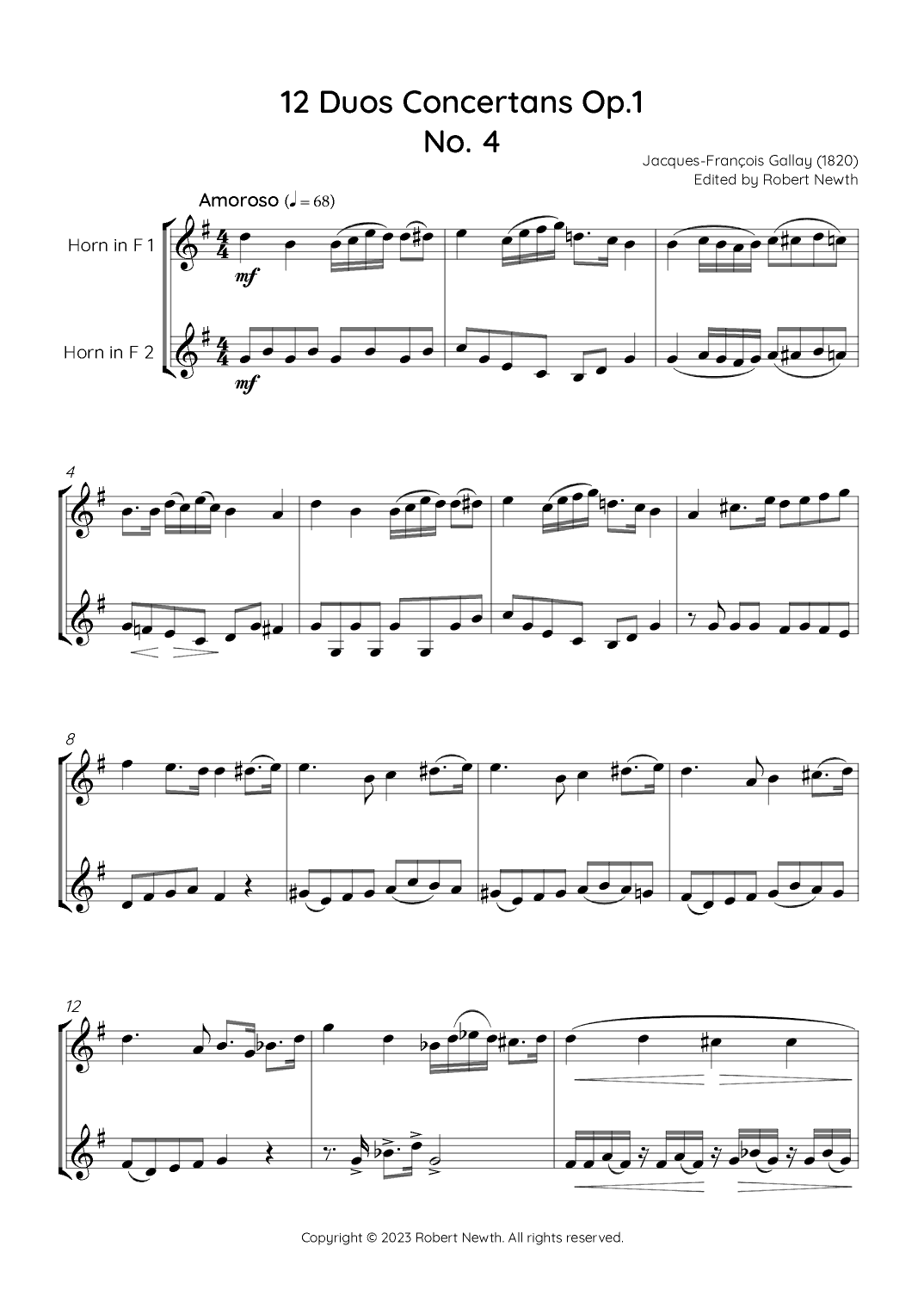 Gallay - 12 Duos Concertans Op. 1 No. 4 'Amoroso' (for Horn Duet) (arr. Robert Newth)