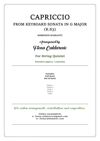 Scarlatti Capriccio arranged for String Quintet (arr. Fiona Caldarevic)