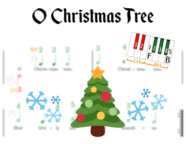 Oh Christmas Tree - Pre-staff Finger Numbers on Black + White Keys (arr. Elizabeth Essex)