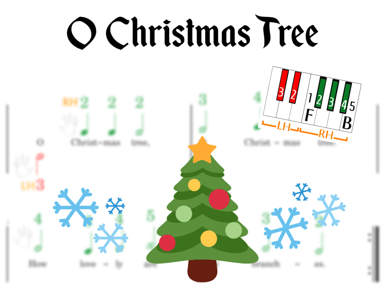 Oh Christmas Tree - Pre-staff Finger Numbers on Black + White Keys (arr. Elizabeth Essex)