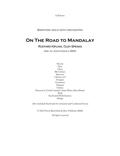 On The road To Mandalay for Baritone and Chamber Orchestra (arr. John Hoesly)