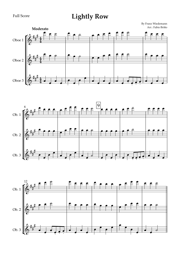 Lightly Row for Oboe Trio (arr. Fabio Britto)