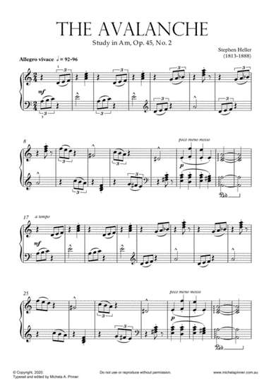 The Avalanche (Study in Am, Op 45, No 2) by Heller (arr. Michela A. Pinner)