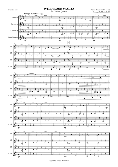 Wild Rose Waltz for Clarinet Quartet (arr. Martin Todd)