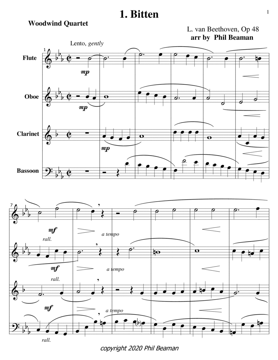 Bitten (Prayer)-Beethoven-Woodwind Quartet (arr. Phil Beaman)