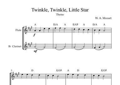 Twinkle, Twinkle, Little Star | For Flute & Bb Clarinet (Without Transposition) (arr. Karen Gueiros)