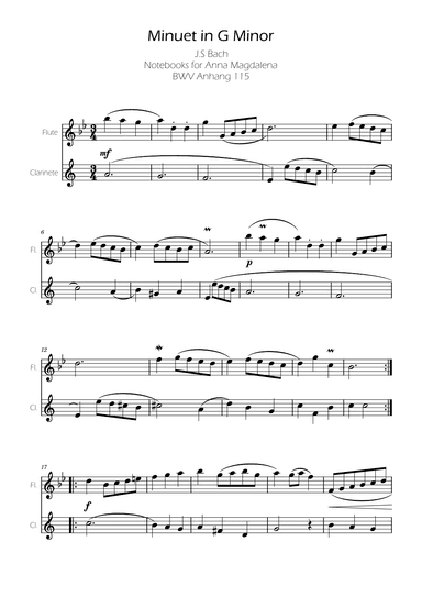 Minuet in G minor BWV Anh. 115 - Bach - Flute and Clarinet (arr. Ygor Nunes Silva)
