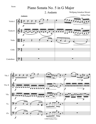 Piano Sonata No. 5 in G Major, Movement 2 (arr. Joshua Choe)