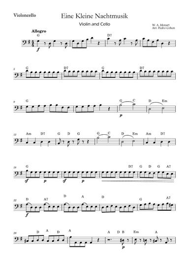 Eine Kleine Nachtmusik - violin and cello version w/ chords (arr. Pedro Cohen)