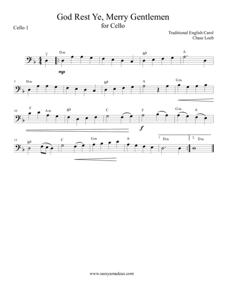 God Rest Ye, Merry Gentlemen for Cello (arr. Chase Loeb)