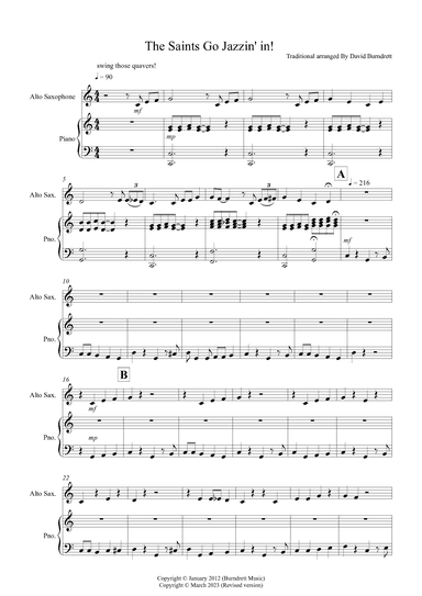 The Saints Go Jazzin' In! for Alto Saxophone and Piano (arr. David Burndrett)