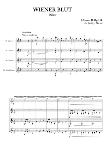 Wiener Blut for Clarinet Quartet (arr. Diego Marani)