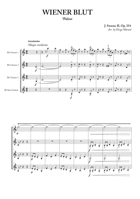 Wiener Blut for Clarinet Quartet (arr. Diego Marani)