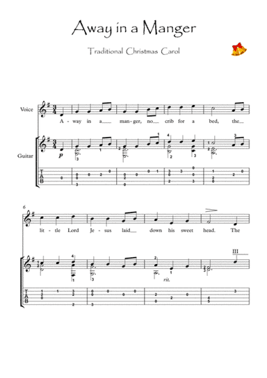 Away In A Manger Guitar solo (arr. PianoSheetNow)
