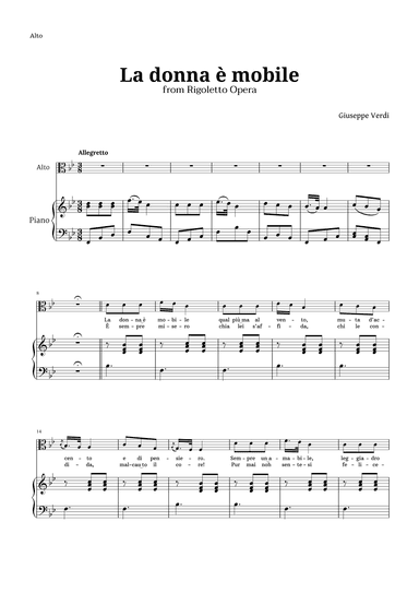 La donna è mobile in B-flat major for Contralto and Piano (arr. Langanho)