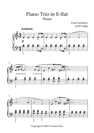 Schubert - Piano Trio in E Flat Theme(With Note name) (arr. MPS)