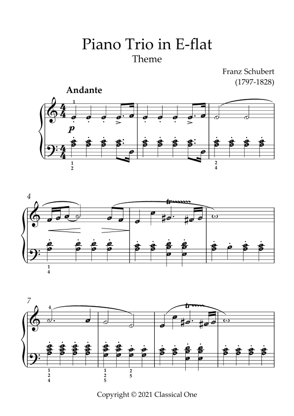 Schubert - Piano Trio in E Flat Theme(With Note name) (arr. MPS)