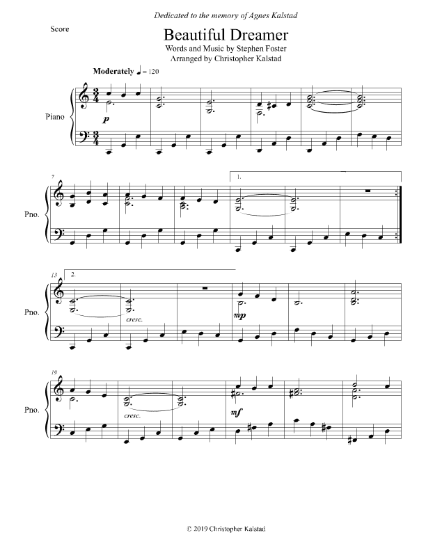 Beautiful Dreamer (Stephen Foster - Piano Solo) (arr. Christopher Kalstad)