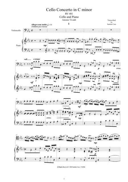 Vivaldi - Cello Concerto in C minor RV 401 for Cello and Piano (arr. Santino Cara)