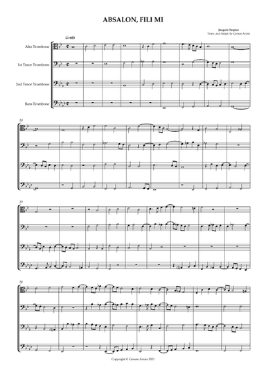 ABSALON, FILI MI - Josquin Desprez - for trombone quartet - Score and Parts (arr. Gerson Arrais)