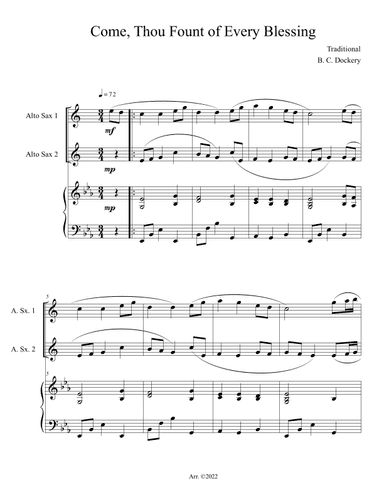 Come, Thou Fount of Every Blessing (Alto Sax Duet with Piano Accompaniment) (arr. B. C. Dockery)