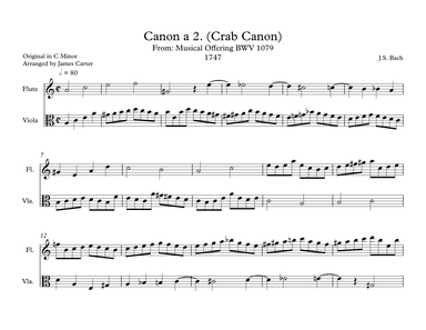 Crab Canon from The Musical Offering for Flute & Viola Duet (arr. J.W. Carter)