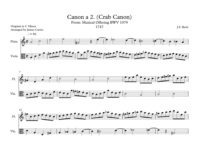 Crab Canon from The Musical Offering for Flute & Viola Duet (arr. J.W. Carter)