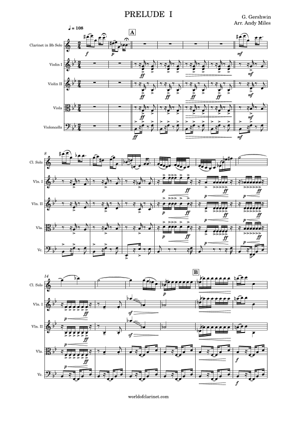 Prelude Nr. 1 for Clarinet and String Quartet (arr. Andy Miles)