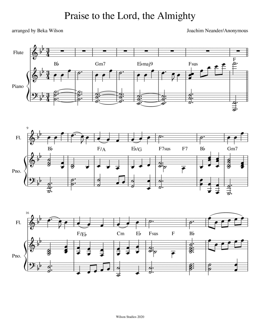 Praise to the Lord, the Almighty--advanced flute solo (arr. Beka Wilson)